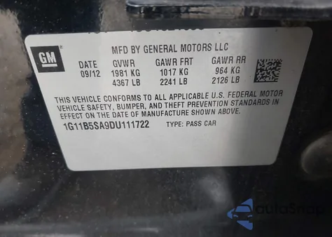 2013 Chevrolet Malibu 1Ls z USA, uszkodzony, nr VIN 1G11B5SA9DU111722